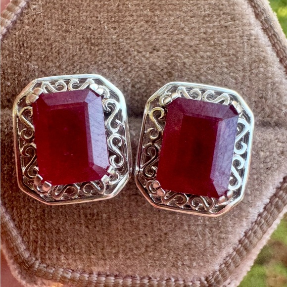Estate Jewelry - Estate Ruby and Sterling Silver Earrings